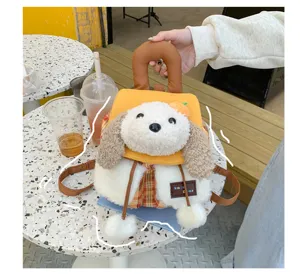 Mignon sac à dos en peluche de dessin animé, style ins japonais sac d'école moelleux.