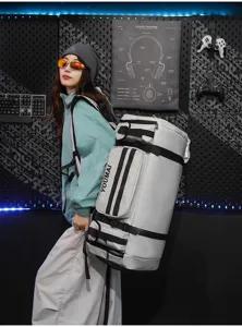 Grand sac à dos de voyage imperméable pour femme homme sport fitness sac de sport gris.