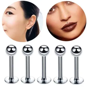 Stainless steel minimalist labret stud body piercing jewelry set for daily stylish wear.