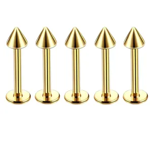 Gold stainless steel spike labret piercing studs hip-hop body jewelry set 5pcs