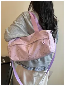 Modischer rosa lila Sport Fitness Gym Bag mit Sternen Muster, grosse Freizeit Reisetasche Damen.