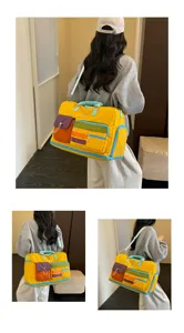Colorblock large capacity travel duffel bag for women, multi-pocket commuter bag.