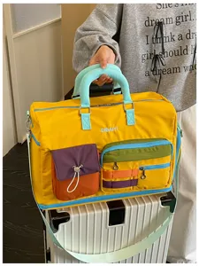 Color-blocking dopamine travel bag, large capacity short-trip duffel bag, casual commute luggage bag.