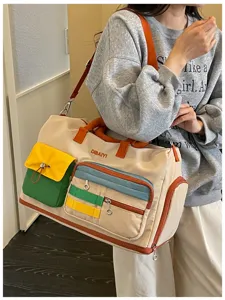 Color-blocked large capacity travel bag commuter handbag casual versatile weekender bag