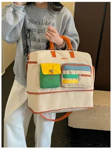 Colorblock dopamine travel duffel bag large capacity weekend overnight bag for women commute.