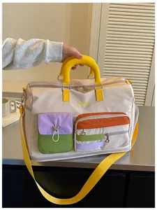 Color block dopamine travel duffel bag large capacity casual weekender bag for women