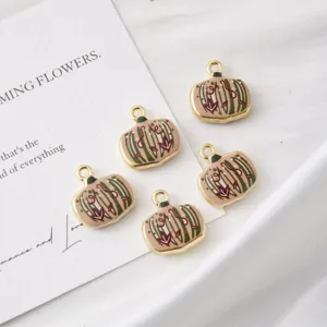 Gold plated enamel pumpkin charms pendants for DIY necklace jewelry making accessories.