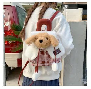 Sac à dos en peluche chiot dessin animé style japonais sac souple pour tous les jours