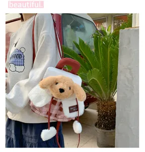 Sac à dos en peluche chien style japonais dessin animé animal mignon étudiant mode loisir