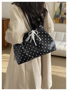 Borsa a tracolla stile coreano a pois con fiocco in pizzo, borsa casual per donna pendolare