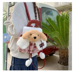 Sac à dos mignon en peluche chiot style japonais, cartable animal dessin animé, rose.