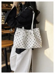 Borsa a tracolla da donna con stampa a pois e fiocco elegante stile coreano casual