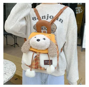 Joli sac à dos en peluche pour étudiants, sac de voyage décontracté avec tissu doux.