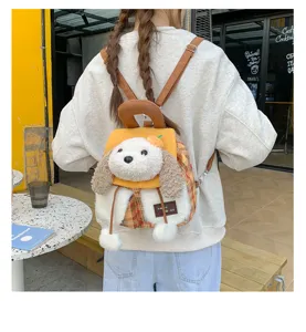 Joli sac à dos en peluche dessin animé mignon pour étudiants, style japonais sac à carreaux.