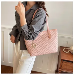 Elegante rosa Shopper Tasche für Damen, große Umhängetasche für Arbeit und Alltag.