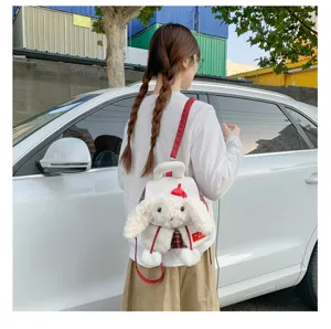 Joli sac à dos lapin en peluche style japonais pour femmes et étudiants, cartable dessin animé.