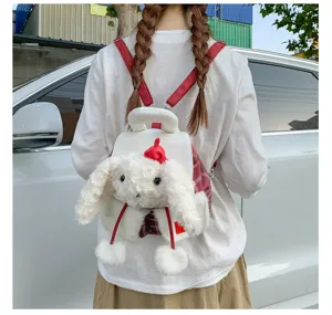 Mignon sac à dos lapin en peluche style japonais pour femmes et étudiants, sac cartoon doux.