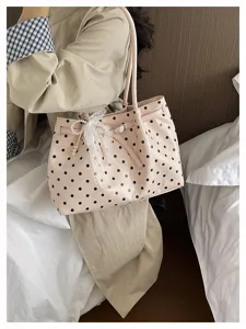 Borsa shopper a pois in stile coreano con fiocco in pizzo e perla borsa a tracolla