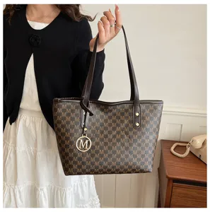 Elegante Damen Monogramm Tote Bag, große PU Leder Umhängetasche für Alltag und Arbeit.