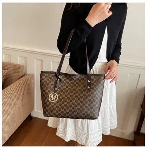 Elegante Damen Monogramm Tote Tasche, grosse Kapazitaet Schulter Handtasche fuer Alltag.