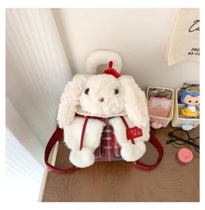 Joli sac à dos en peluche lapin avec design doux et motif écossais pour étudiants.
