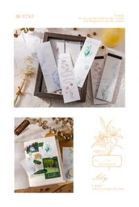 Close-up detail of floral theme tearable long strip memo pads and decorative journal paper.