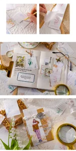 Detail view of vintage botanical memo pad and journaling material paper, elegant plant art.