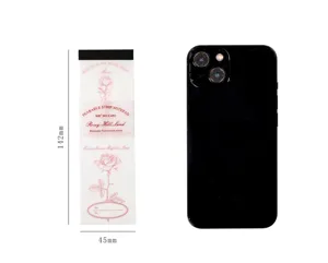 Detailed view of the long strip botanical rose notepad with clear size reference and measurements.
