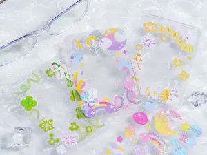 Clear PVC photocard holders with holographic cute stickers, perfect for idol photocard deco.