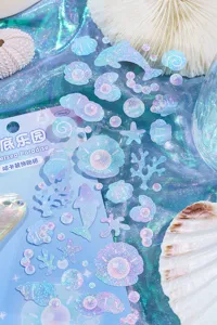 Momo Sweet House series ocean theme journal stickers, PVC holographic DIY decorative stickers.