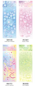 Decorative PVC aesthetic hand account stickers set with undersea and festival theme designs.