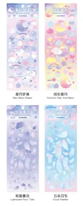 MO-CARD PVC glitter sticker sheet set, dreamy star moon feather designs for journal deco.