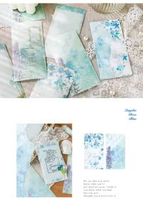 Floral decorative memo pad set aesthetic stationery journaling paper blue botanical supplies 6pcs