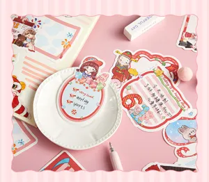 Detail view of cute cartoon sticky notes, girlish style decorative stationery for journals.