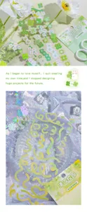 Green glitter sticker set for DIY journaling and scrapbooking, aesthetic stationery items.