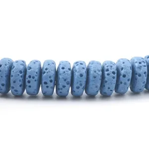 Perle di pietra lavica blu distanziatori piatti rotondi per la creazione di gioielli fai da te
