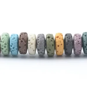 Perline distanziatrici in pietra lavica naturale colorata, perle porose per creazione di gioielli.