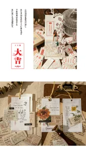 Set di adesivi vintage per diario, materiali scrapbooking retro per decorazioni artigianali.