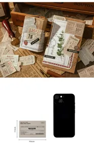 Set adesivi vintage in scatola di fiammiferi, materiale per diario, estetica retro.