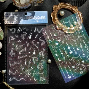 Holografischer Sticker Bogen Set mit Sternen Mond Noten fur Tagebuch DIY Dekoration!