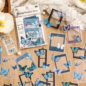 Retro Literarischer Schmetterling PET Collage Aufkleber Pack DIY Dekoratives Bilderrahmen Scrapbook Aufkleber Ästhetische Schreibwaren