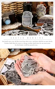 Vintage sketch memoirs translucent gold foil sticker details featuring delicate botanical elements.