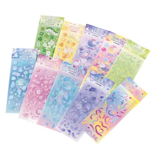 Decorative PVC stickers set for journal scrapbooking, cute shiny aesthetic design packs.