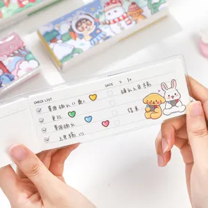 Lindo mini cuaderno de PVC con lista de verificación y diseño de perro y conejo de dibujos anim.