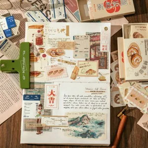 Set di adesivi rétro per diario in scatola di fiammiferi, cancelleria decorativa vintage.