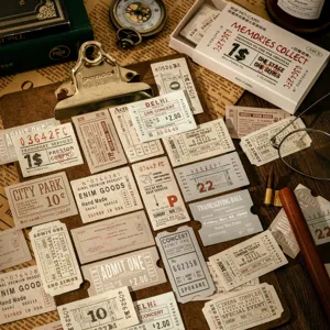 Set di adesivi per biglietti vintage retrò per diario, scrapbooking e decorazioni fai da te.