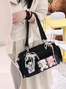 Black ita bag with transparent window, Boston shoulder bag, custom photo card slot and lace charm.