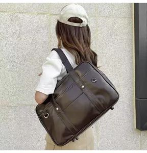Japanese style PU leather uniform bag JK shoulder bag dark brown large capacity detail view