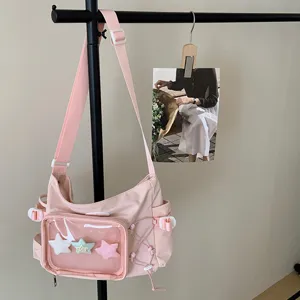Japanese style pink transparent itabag shoulder bag with clear display pocket for daily use.