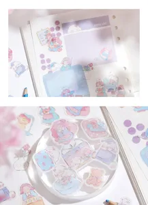 Cute anime girl washi sticker pack gold stamping decorative journaling stickers stationery